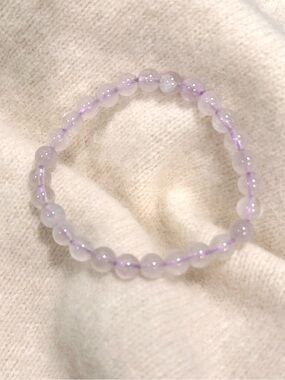 Natural Crystal Clear and Lavender Beaded Hand Stretch Bracelet